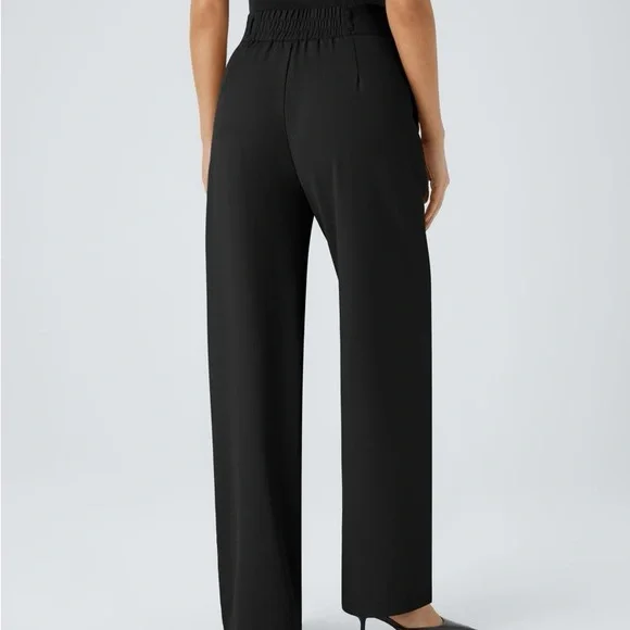 Halara High Waisted Button Zipper Side Pocket Shirred Straight Leg Work Pants - Picture 6 of 6